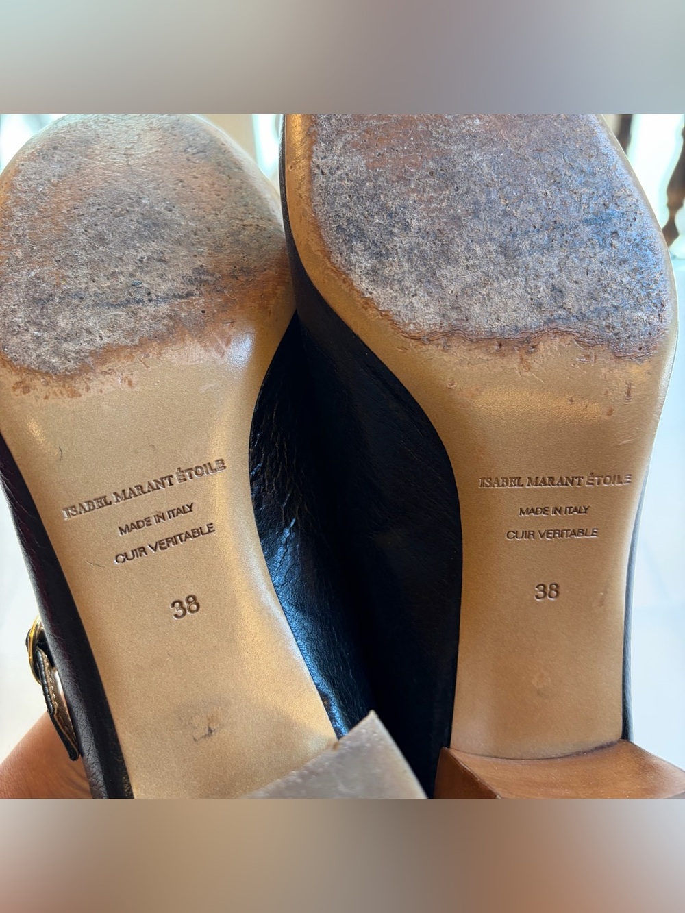 ISABEL MARANT ÉTOILE Louanne Black Leather Wood Block Mary Jane Heels Size 38 - Picture 13 of 15
